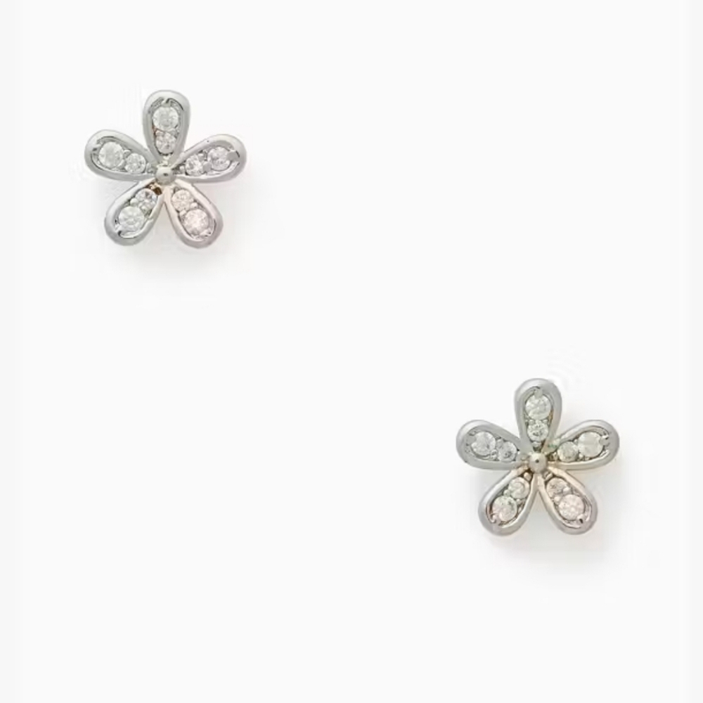 Kate Spade Clear/Silver Gleaming Gardenia Flower Studs NWT Retail $39